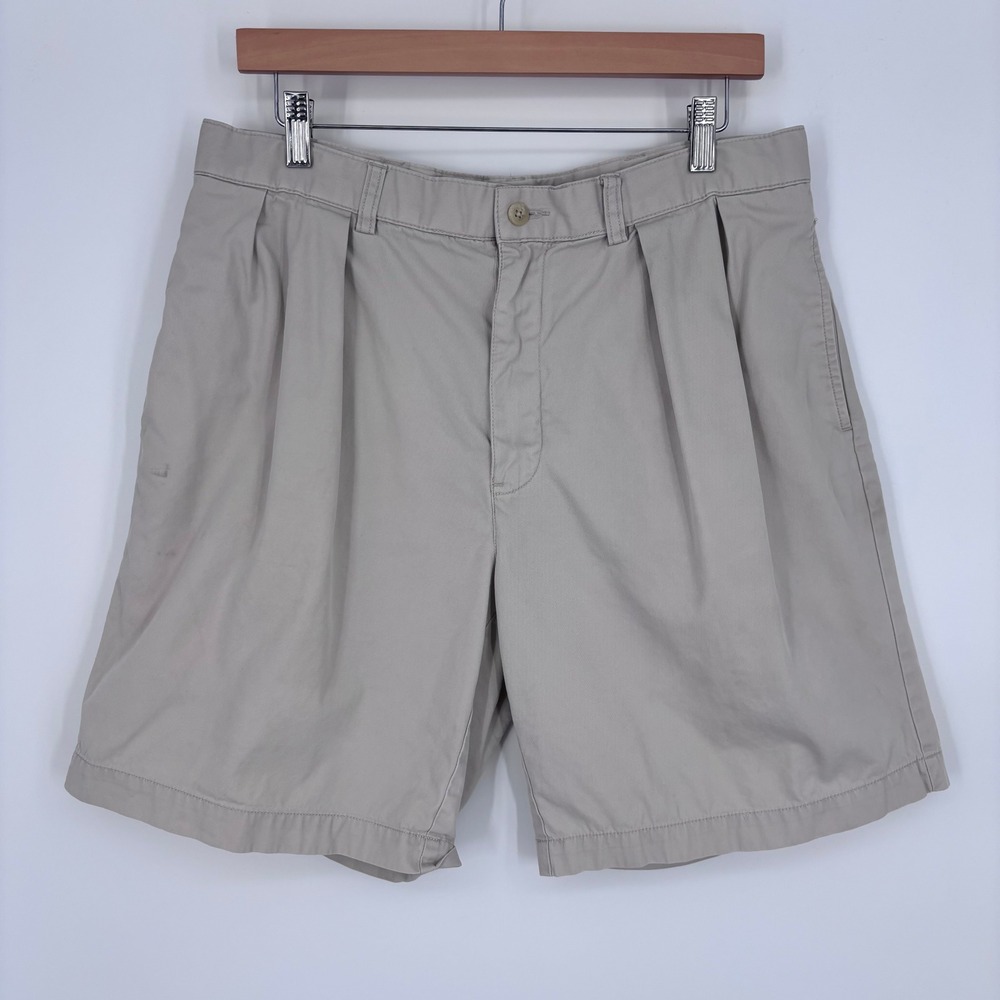 VTG Polo Ralph Lauren Tyler Shorts Men 34 Khaki Pleated Chino Cotton *FLAW